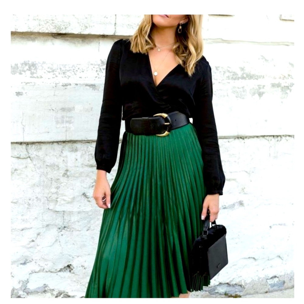 Lilysilk Green Pleated Skirt S 6
